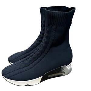 ASH Navy Knit High-Top Sock Sneakers, size 40 EU  Womens 10 US